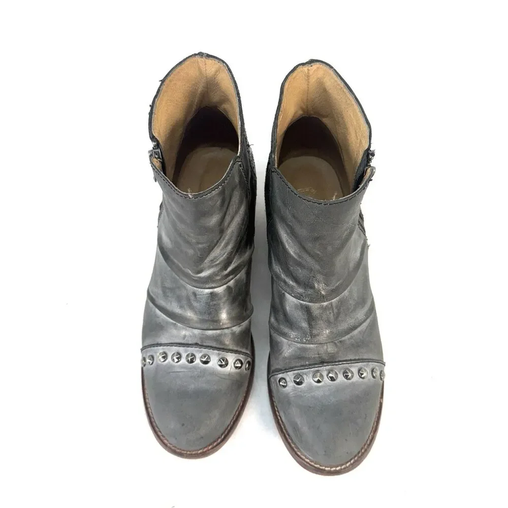 Patron Perugia Ruth Studded Ankle Boots Women Size 9M Gray Zipper Cut Out Detail